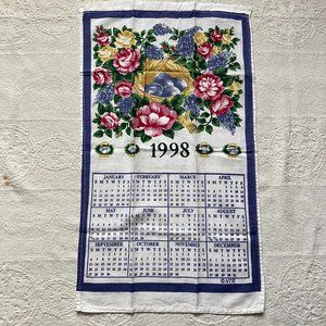 1998 Cotton Kitchen Towel Calendar Wall Hanging Flowers Nest Eggs